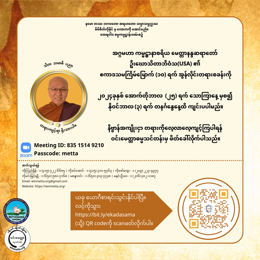 11th Online Meditation Retreat led by Mettananda Sayadaw